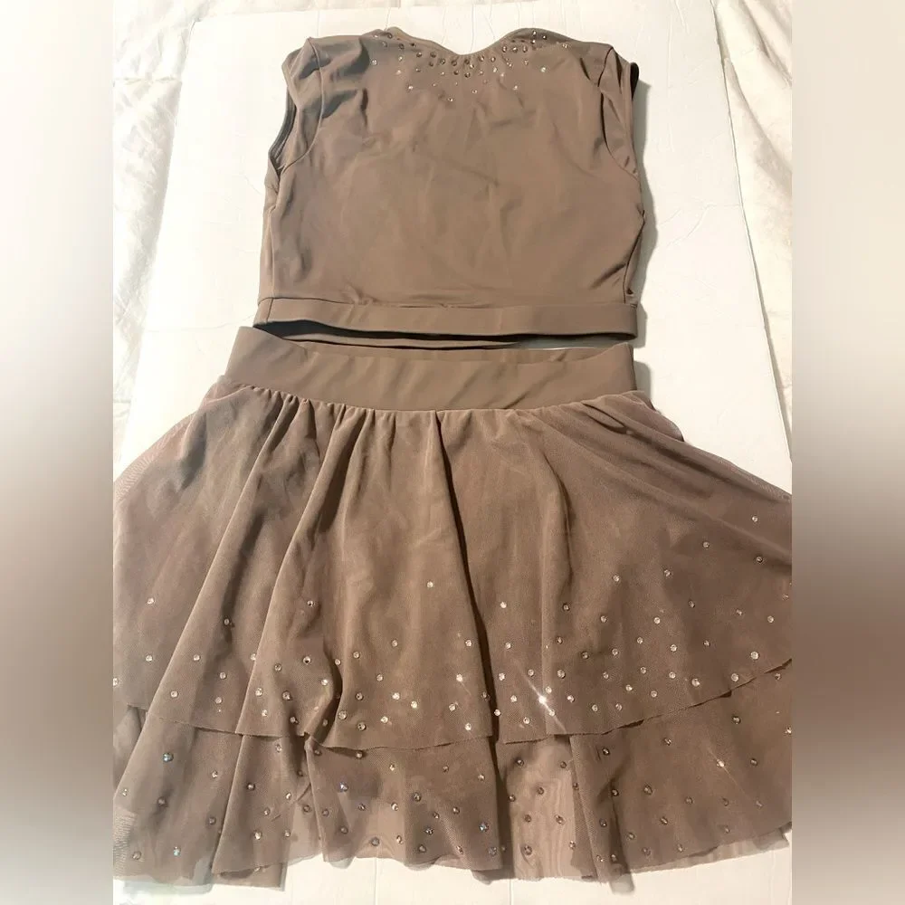 Weissman Ivy Sky Swarovski crystal solo dance taupe 2 piece S10710 S10715 SA MA